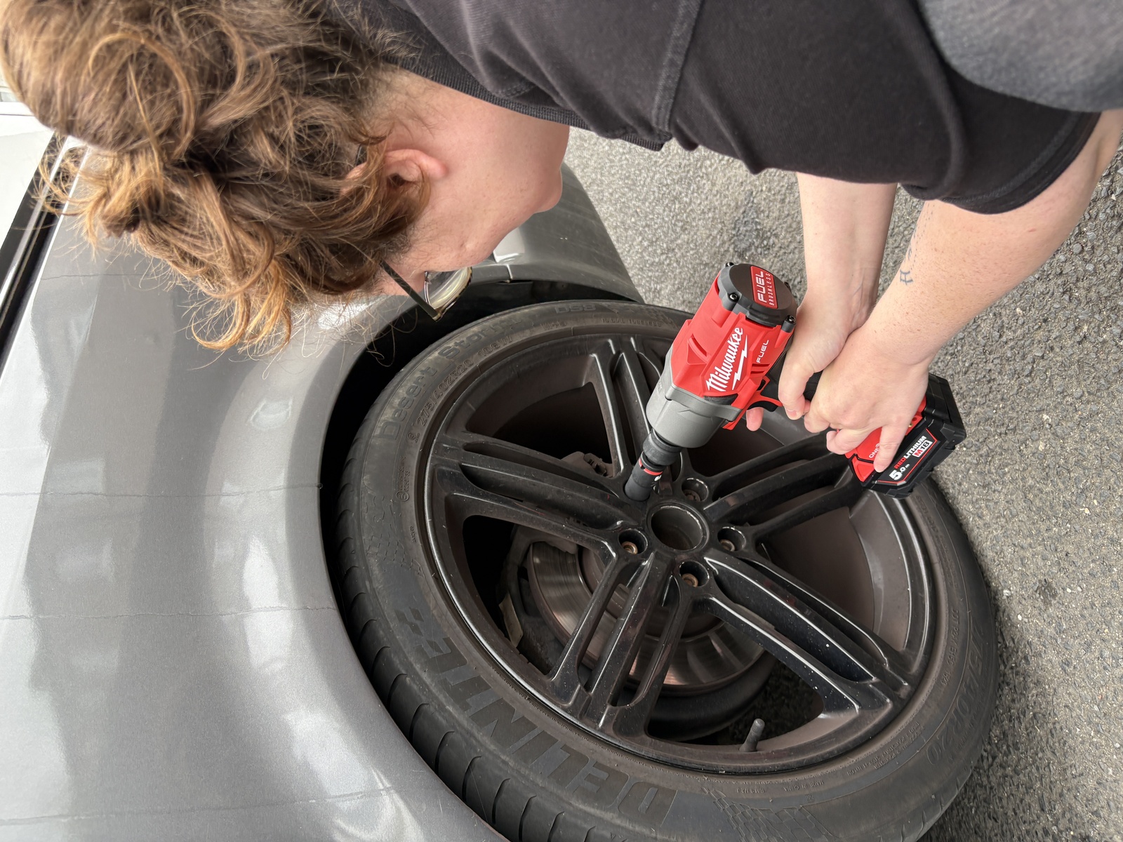 Van 001 build detail — impact wrench close up